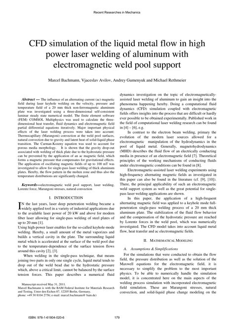 Pdf Cfd Simulation Of The Liquid Metal Flow In High Power Laser