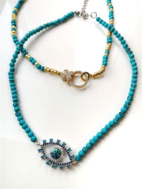 Turquoise Necklace With Evil Eye Choker As A Protective Amulet Or