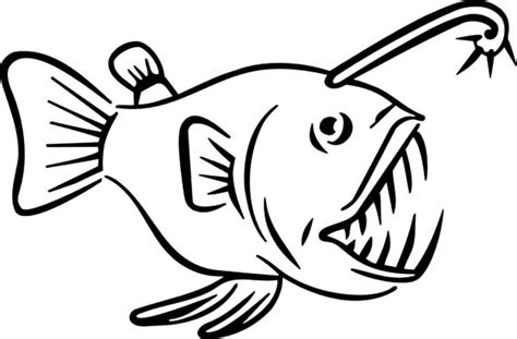 A Black And White Drawing Of A Fish With Its Mouth Open Looking Like