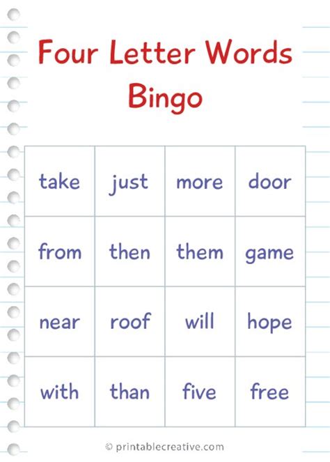 Four Letter Words Bingo
