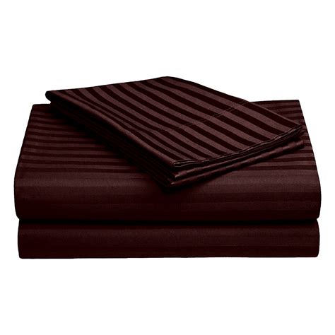 Dark Brown Self Design 300 Tc King Size Pure Cotton Satin Slumber Sheet For Double Bed With 2