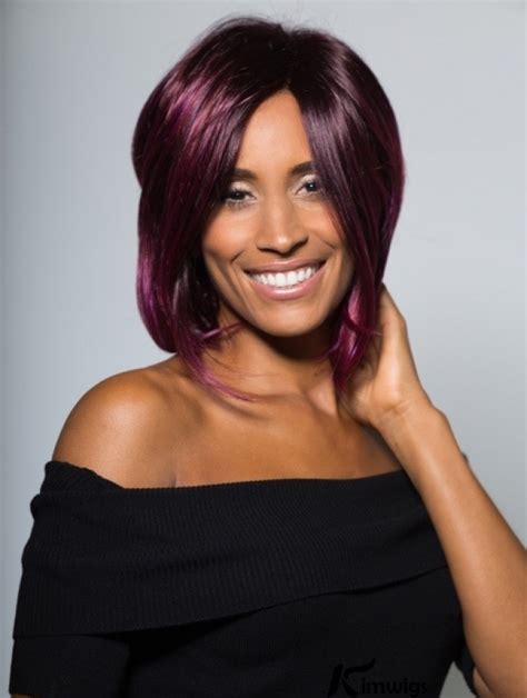 Flexibility Chin Length Straight Purple Bobs African American Wigs