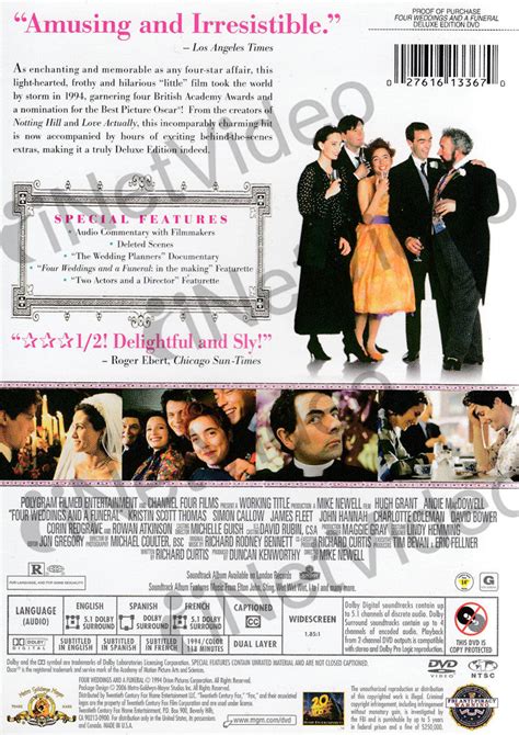 Four Weddings And A Funeral Deluxe Edition Mgm On Dvd Movie