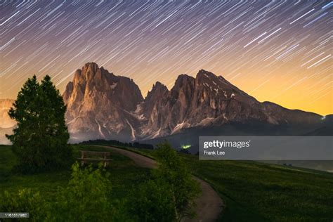 Panoramic Of Stars And Milky Way At Alpe Di Siusi Of The Dolomites High