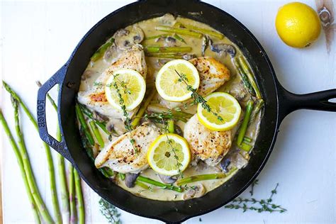 This dish is just fine on its own. Creamy Lemon Chicken with Asparagus and Mushrooms ...