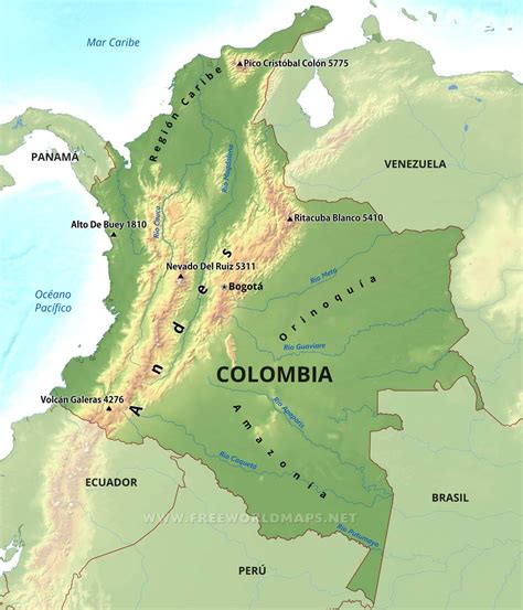 Colombia Mapa Fisico Digital Maps Netmaps Uk Vector E