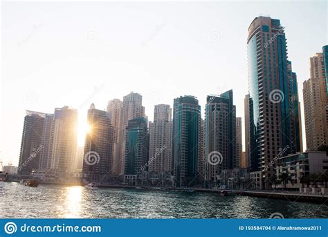 Sunset With View Of Modern Urban Architecture Dubai Marina City