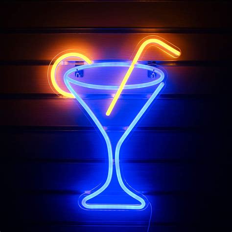 Lucunstar Cocktail Neon Sign Martini Neon Lights Neon Sign For Man Cave Blue Led