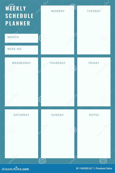 Weekly Schedule Planner Blue Colour Stock Illustration Illustration