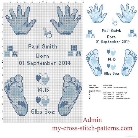 With over 200 designs, you'll find something here that is perfect for your next cross stitch project. Cross stitch pattern birth record male baby feet and hands ...