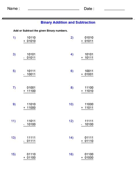 Number Systems Worksheets Adding And Subtracting Binary Worksheets Made By Teachers