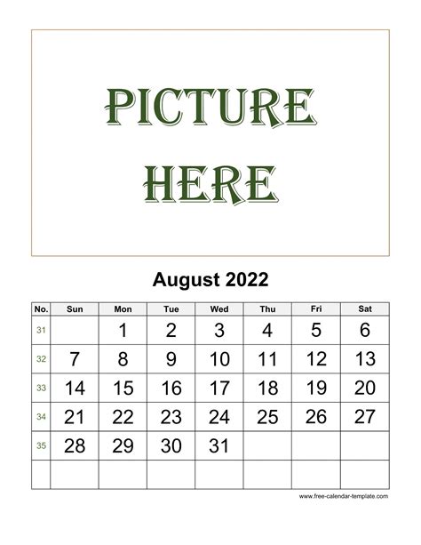 August 2022 Free Calendar Tempplate Free Calendar