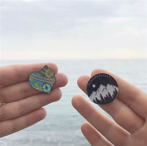 Wanderlust Enamel Pin Mountains Trees And Moon Travel Brooch Badge