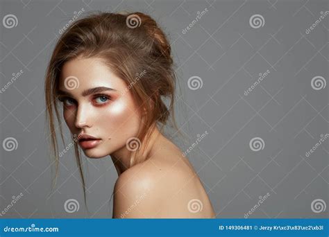Glamour Portrait Of Young Woman With Messy Hair Stock Image Image Of