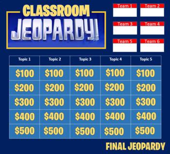 Jeopardy Template 2 Rounds Keep Score Up To 6 Teams By Handy