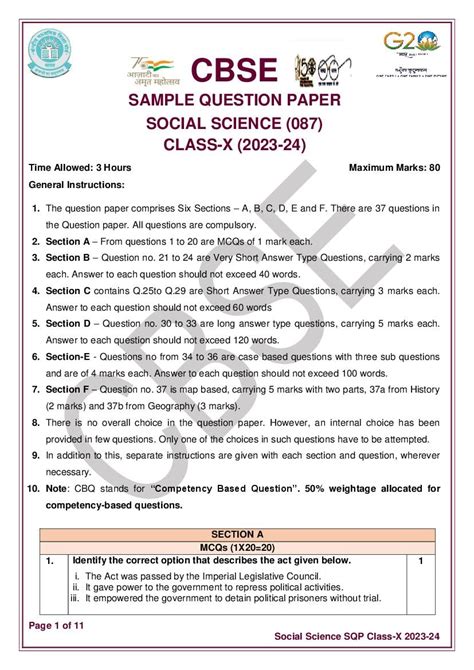 Cbse Class Social Science Sample Paper Pdf With Solutions Oneedu