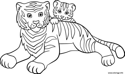Coloriage Tigre Avec Son Bebe Tigre Famille Dessin Tigre à Imprimer