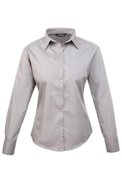 Women S Light Grey Women S Long Sleeve Poplin Blouse Simon Jersey