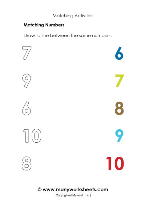 number matching worksheets 6 10 for kindergarten