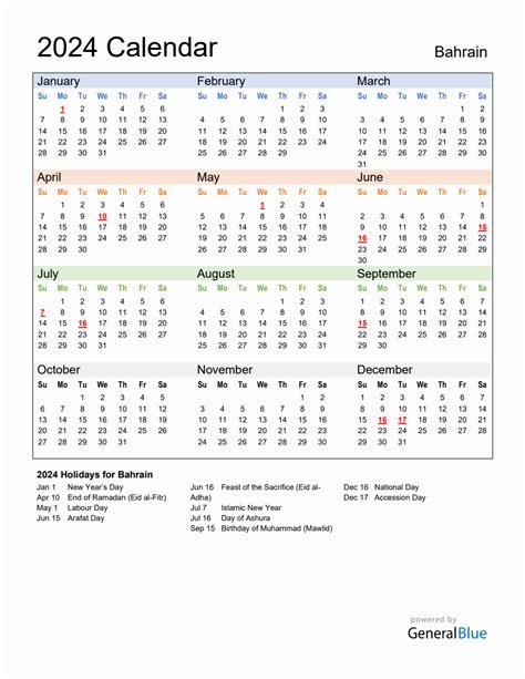 Annual Calendar 2024 With Bahrain Holidays