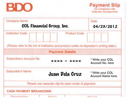 Proceed to teller to deposit payment; COL Financial - Philippines