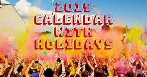 2019 Calendar With Holidays, Festivals, Observances