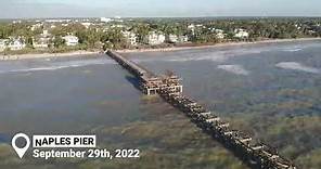 A before and after look of the Naples Pier after Hurricane Ian passes through Naples, Florida
