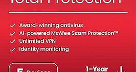 McAfee Total Protection 2024 | 5 Devices | 15 Month Subscription | Cybersecurity software includes Antivirus, Secure VPN, Password Manager, Dark Web Monitoring | Amazon Exclusive | Download