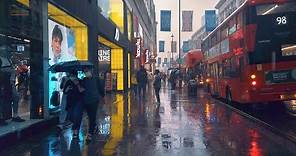Walking London's SOHO in HEAVY RAIN - Saturday Evening City Ambience