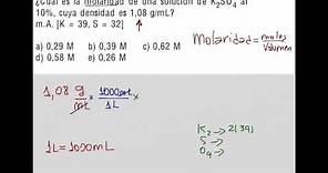 Molaridad de K2SO4 al 10%, densidad=1,08g/mL