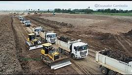 Amazing Good Action Bulldozer Pushing Dirt And Dump Truck Unloading - អាប៉ុលរុញដី ឡានចាក់ដី