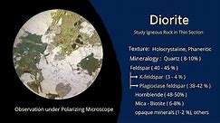 Diorite rock in Thin Section | Intrusive Igneous Rock under Microscope | Optical Petrology