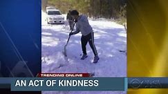 A high school teen is being called a hero after lending a hand to an elderly man with a walker struggling to shovel snow