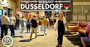 Düsseldorf Germany, Summer Night Walk in August 2022, 4K-HDR Nightlife Walking Tour