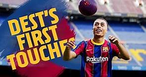 ⚽ SERGIÑO DEST touches the ball for the first time at Camp Nou!