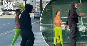 Bianca Censori pairs bandeau top with low-slung neon tights for date with Kanye West