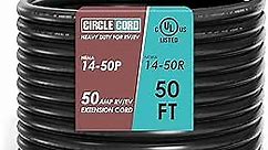 CircleCord UL Listed 50 Amp 50 Feet RV/EV Extension Cord, Heavy Duty 6/3+8/1 Gauge STW Wire, NEMA 14-50P/R Suit for Tesla Model 3/S/X/Y EV Charging and RV Trailer Campers