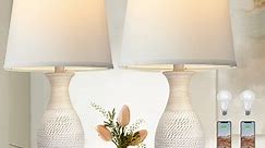 Partphoner Washed White Touch Control Table Lamp Set of 2, Resin Rustic Farmhouse Bedside Lamps