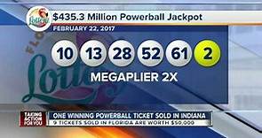 One winning Powerball ticket sold in Indiana