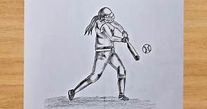 How to draw a girl playing softball || draw a softball player girl || pencil sketch tutorial