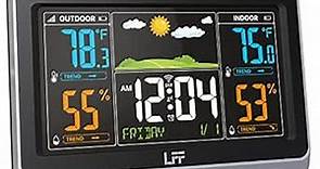 Weather Stations Wireless Indoor Outdoor, LFF Weather Station Indoor Outdoor Thermometer Wireless, Color Display Digital Weather Thermometer with Atomic Clock, Weather Forecast Station with Backlight