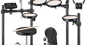 Donner DED-100 Electric Drum Set, Electric Drum for Beginner/Intermediate with Dual Zone Quiet Mesh Drum Pads, Mesh Kick Drum, 30+ Kits and 425 Sounds, Throne, Headphones, Sticks, Melodics Lessons
