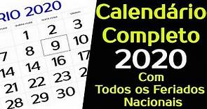 CALENDÁRIO 2020 COM TODOS OS FERIADOS NACIONAIS (Completo)