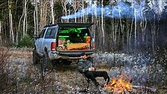 Winter Camping In Truck Camper With Wood Stove