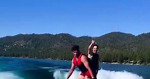 The celebrities were seen all around Lake Tahoe this weekend, including Super Bowl MVP Patrick Mahomes wakesurfing. (via @steellafferty/IG) | Active NorCal