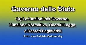 Governo dello Stato - 14) Le funzioni del Governo, Funzione Normativa, Decreti Legge e Legislativi