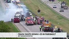 2 semi trucks crash, closing I-35 southbound near Faribault