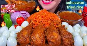 ASMR SPICY PUNJABI CHICKEN, SCHEZWAN FRIED RICE, BOILED EGGS, ONION, TOMATO MASSIVE Eating Sounds