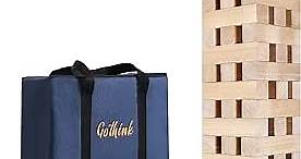 GOTHINK Giant Tumbling Tower Game, Super Large 51pcs Wooden Blocks Stacking Game, Stack to Over 5 Feet, Carry Bag, Jumbo Outdoor Indoor Game Toy Gift for Kids and Adults