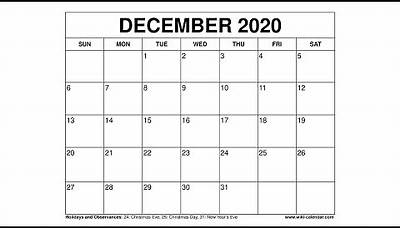 Free Printable December 2020 Calendar - Wiki-Calendar.Com